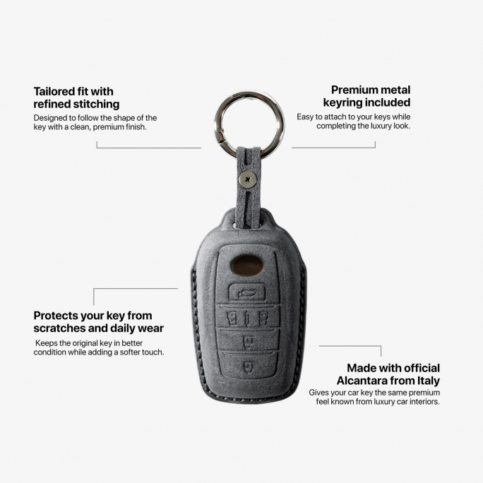 Alcantara Car Key Fob Cover for Toyota Model E with Buckle - Space Grey, Image 6
