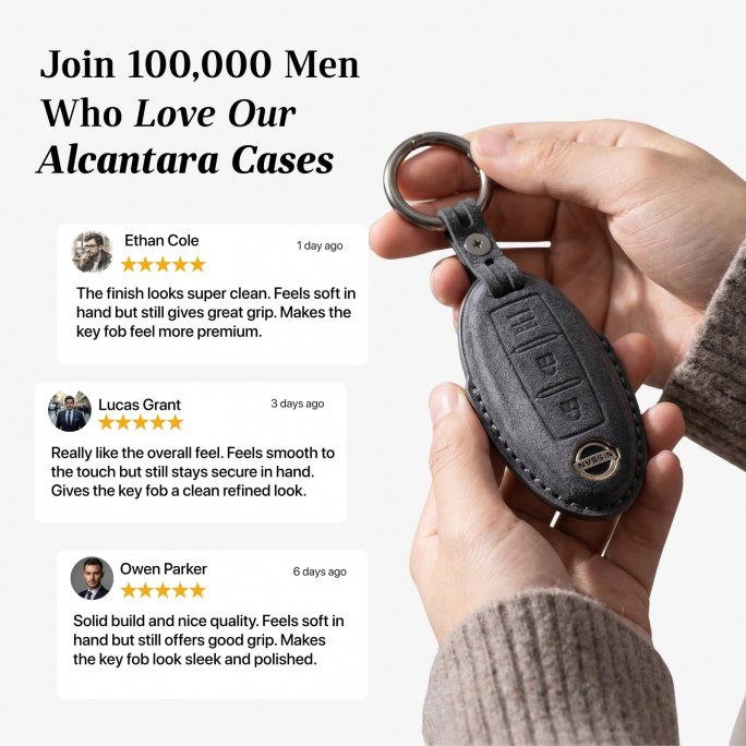 Alcantara Car Key Fob Cover for Nissan Model A with Buckle - Space Grey, Image 4