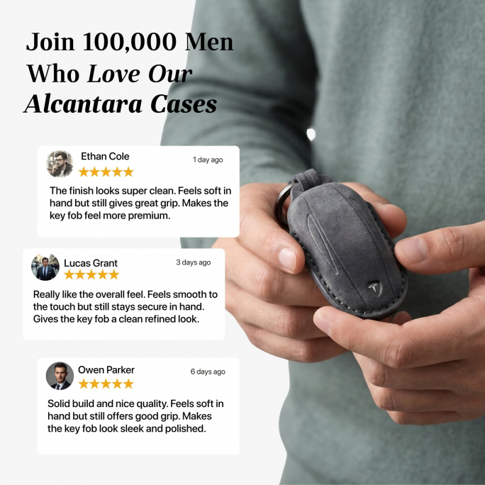 Alcantara Car Key Fob Cover for Tesla Model B (X) - Space Grey, Image 4