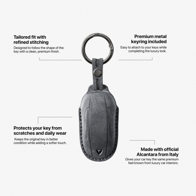 Alcantara Car Key Fob Cover for Tesla Model B (X) - Space Grey, Image 5