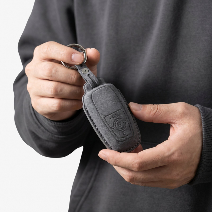 Alcantara Car Key Fob Cover for Ford Model A - Space Grey, Image 3
