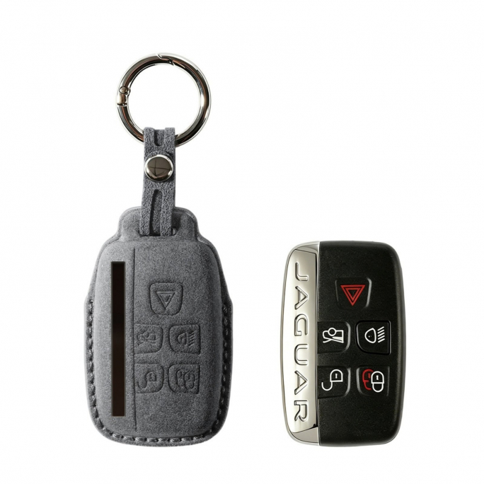 Alcantara Car Key Fob Cover for Jaguar Model A - Space Grey, Image 1