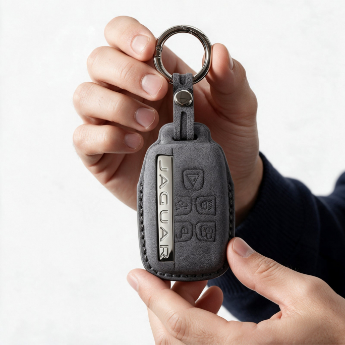 Alcantara Car Key Fob Cover for Jaguar Model A - Space Grey, Image 3