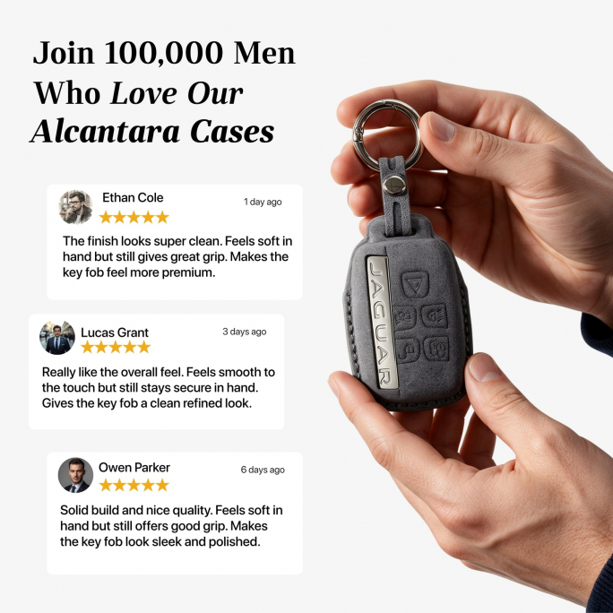 Alcantara Car Key Fob Cover for Jaguar Model A - Space Grey, Image 4