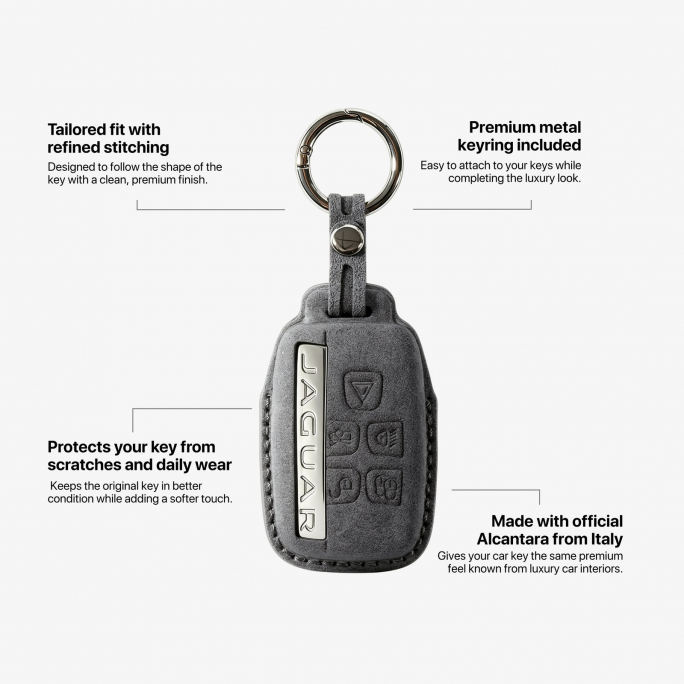 Alcantara Car Key Fob Cover for Jaguar Model A - Space Grey, Image 6