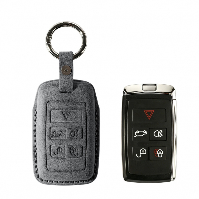 Alcantara Car Key Fob Cover for Jaguar Model B - Space Grey, Image 1