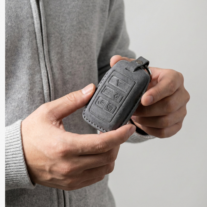 Alcantara Car Key Fob Cover for Jaguar Model B - Space Grey, Image 3
