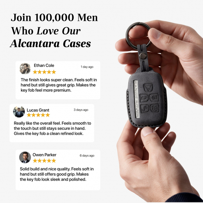 Alcantara Car Key Fob Cover for Land Rover Model A - Space Grey, 59€, Image 4 Alcantara Car Key Fob Cover for Land Rover Model A - Space Grey, Image 4