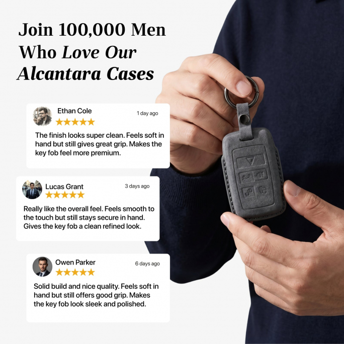 Alcantara Car Key Fob Cover for Land Rover Model B - Space Grey, 59€, Image 4 Alcantara Car Key Fob Cover for Land Rover Model B - Space Grey, Image 4