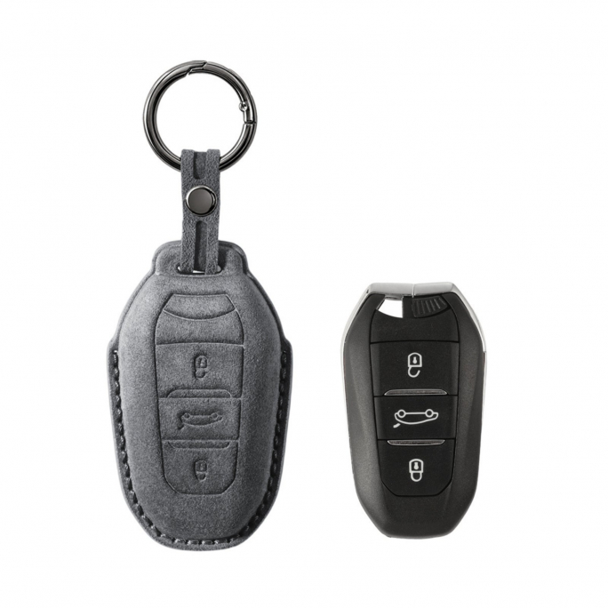 Alcantara Car Key Fob Cover for Peugeot Model A - Space Grey, Image 1
