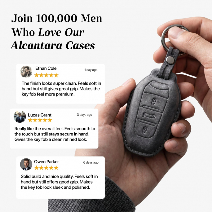 Alcantara Car Key Fob Cover for Peugeot Model A - Space Grey, Image 4