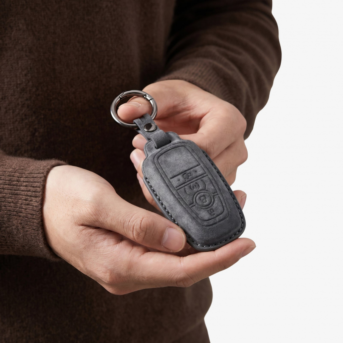 Alcantara Car Key Fob Cover for Lincoln Model A - Space Grey, Image 3