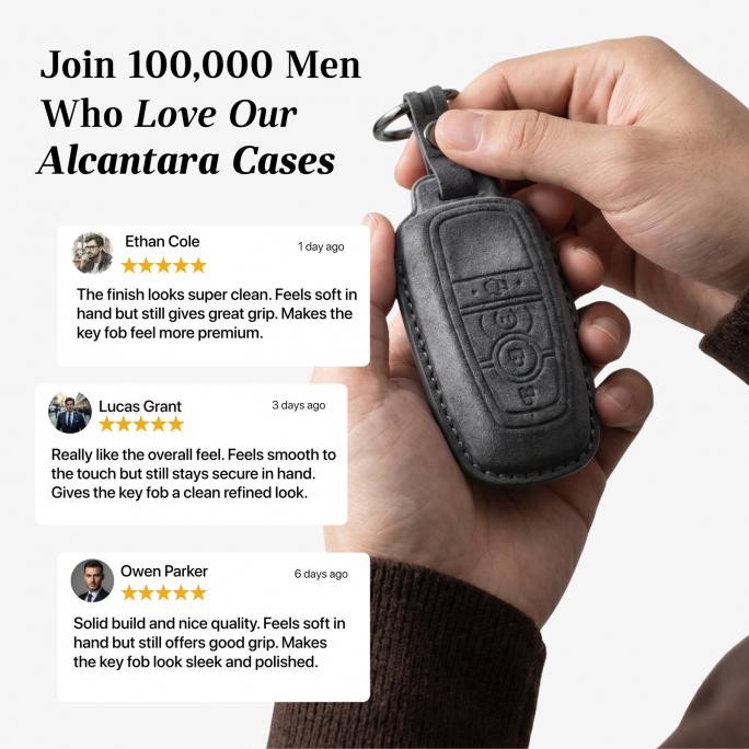 Alcantara Car Key Fob Cover for Lincoln Model A - Space Grey, Image 4
