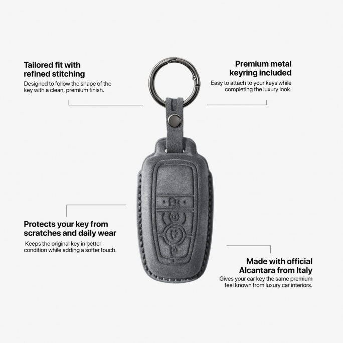 Alcantara Car Key Fob Cover for Lincoln Model A - Space Grey, Image 6