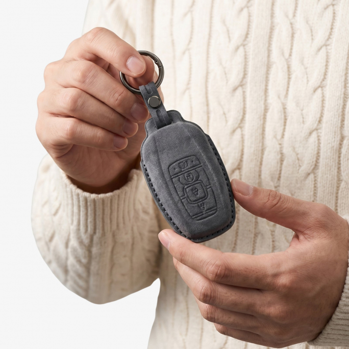 Alcantara Car Key Fob Cover for Lincoln Model B - Space Grey, Image 3