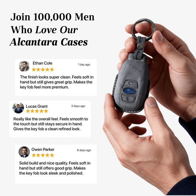 Alcantara Car Key Fob Cover for Subaru Model A - Space Grey, Image 4