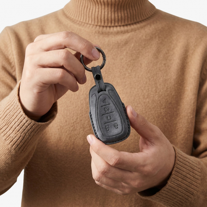 Alcantara Car Key Fob Cover for Chevrolet Model A - Space Grey, Image 3