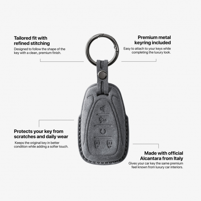 Alcantara Car Key Fob Cover for Chevrolet Model A - Space Grey, Image 6