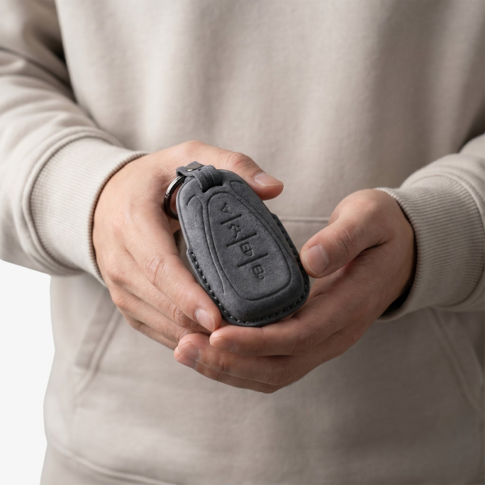 Alcantara Car Key Fob Cover for Chevrolet Model B - Space Grey, Image 3