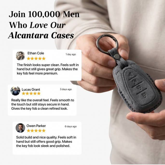 Alcantara Car Key Fob Cover for Chevrolet Model B - Space Grey, Image 4