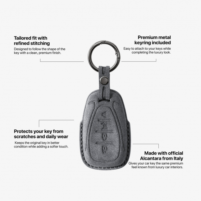 Alcantara Car Key Fob Cover for Chevrolet Model B - Space Grey, Image 6