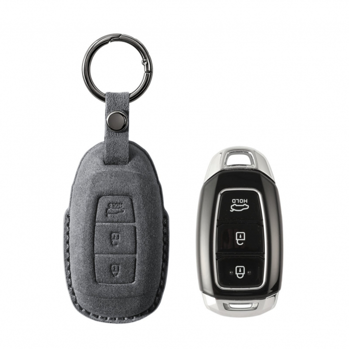 Alcantara Car Key Fob Cover for Hyundai Model A - Space Grey, Image 1