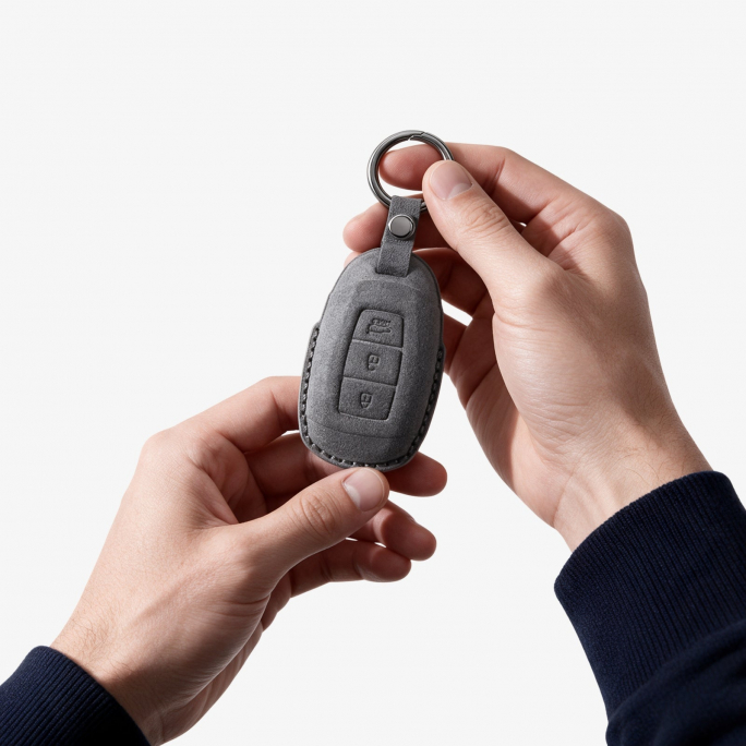 Alcantara Car Key Fob Cover for Hyundai Model A - Space Grey, Image 3