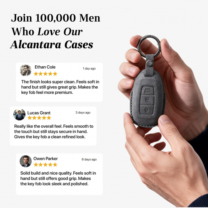 Alcantara Car Key Fob Cover for Hyundai Model A - Space Grey, Image 4