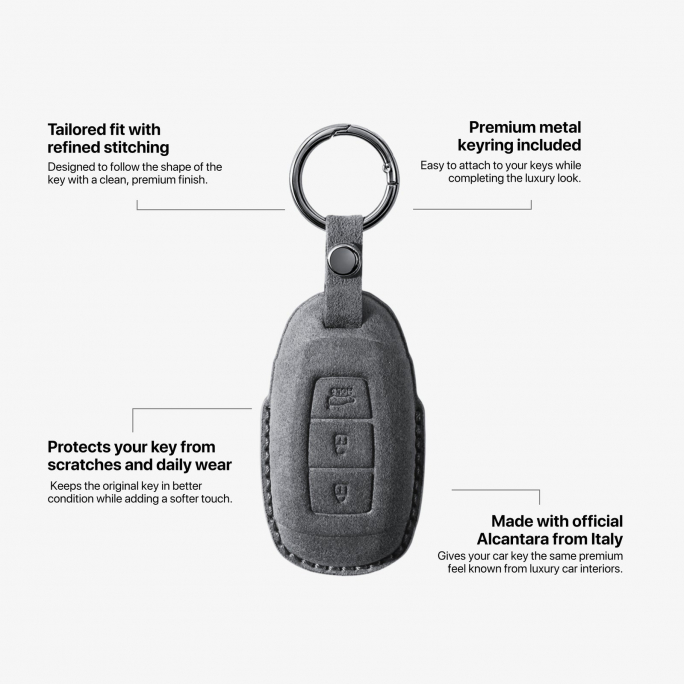 Alcantara Car Key Fob Cover for Hyundai Model A - Space Grey, Image 6