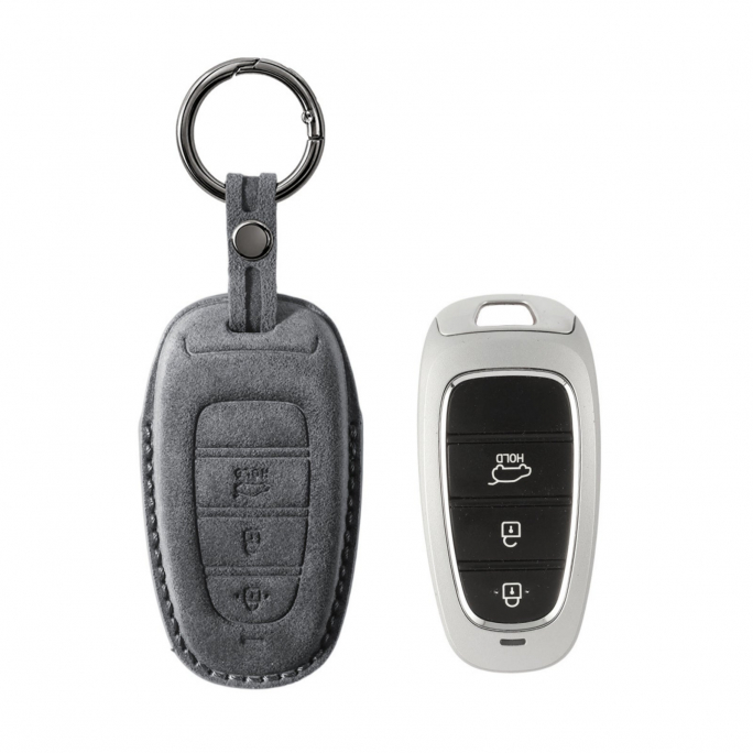 Alcantara Car Key Fob Cover for Hyundai Model D - Space Grey, Image 1
