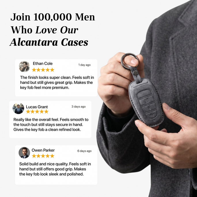 Alcantara Car Key Fob Cover for Hyundai Model D - Space Grey, Image 4