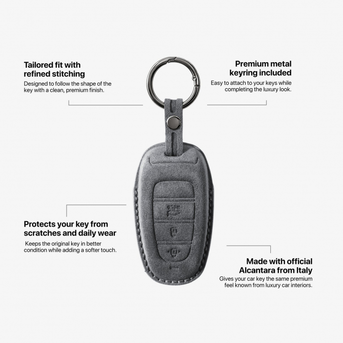 Alcantara Car Key Fob Cover for Hyundai Model D - Space Grey, Image 6