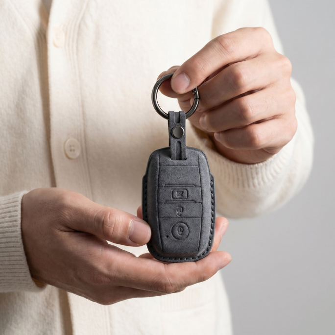 Alcantara Car Key Fob Cover for Kia Model A - Space Grey, Image 3