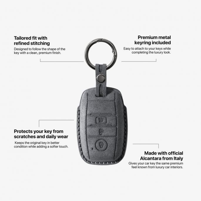 Alcantara Car Key Fob Cover for Kia Model A - Space Grey, Image 6