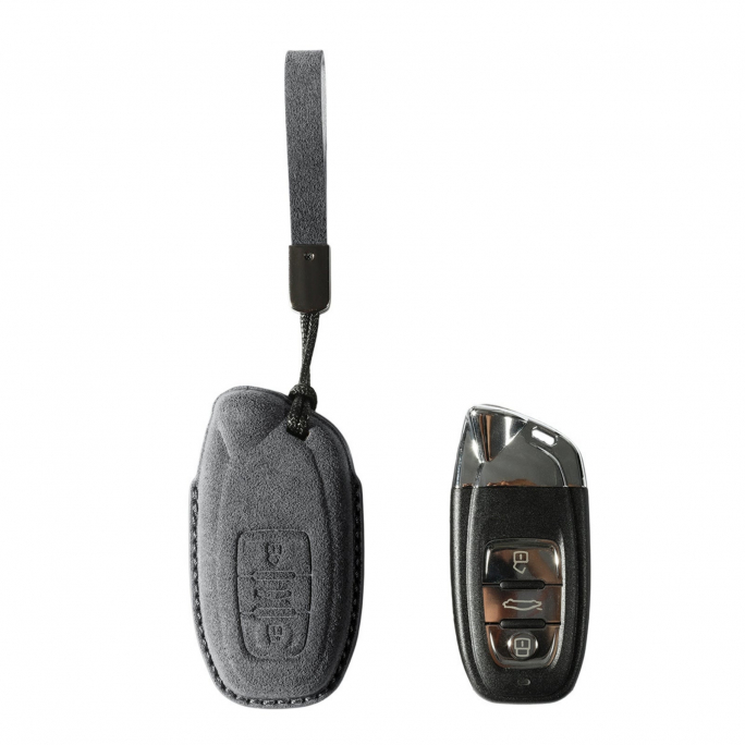 Alcantara Car Key Fob Cover for Lamborghini Model A with Buckle - Space Grey, Image 1
