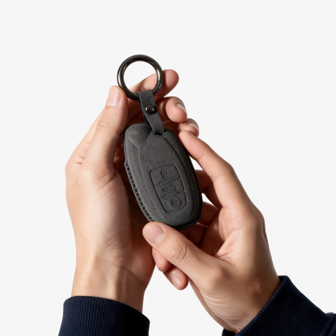 Alcantara Car Key Fob Cover for Lamborghini Model A with Buckle - Space Grey, Image 3