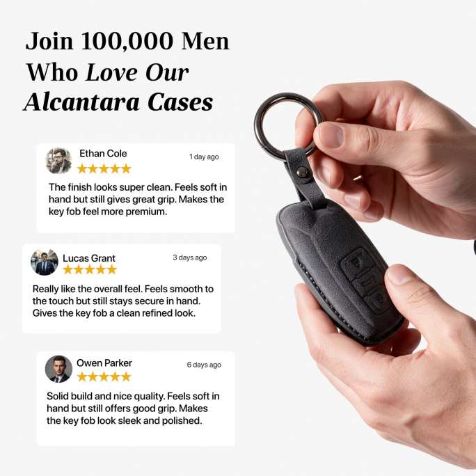 Alcantara Car Key Fob Cover for Lamborghini Model A with Buckle - Space Grey, Image 4