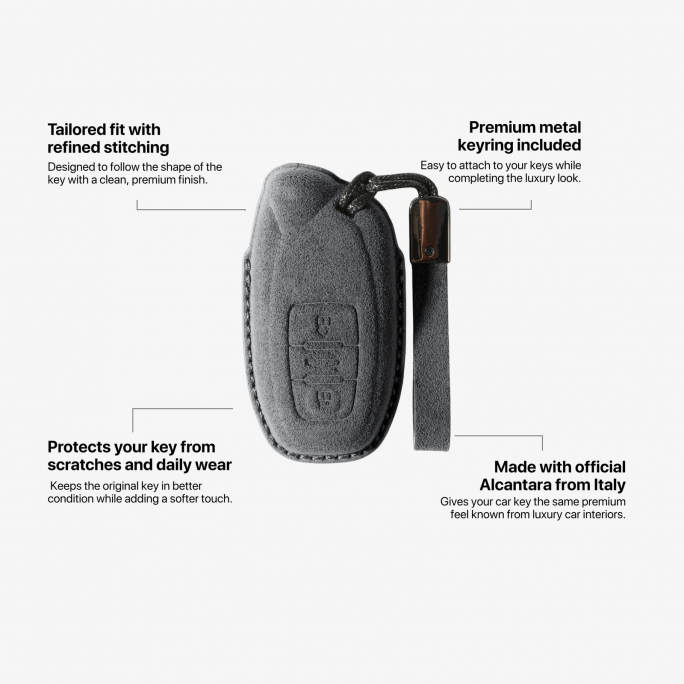 Alcantara Car Key Fob Cover for Lamborghini Model A with Buckle - Space Grey, Image 6
