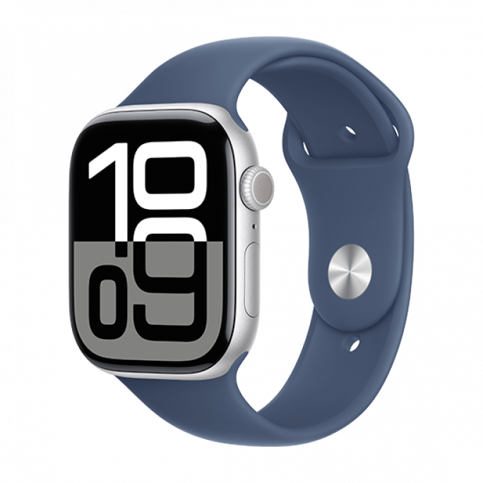 Watch Apple Watch Series 10 GPS 46mm Silver Aluminium Case with Sport Band S/M - Denim, Image 1