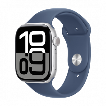 Watch Apple Watch Series 10 GPS 46mm Silver Aluminium Case with Sport Band S/M - Denim, Image 1