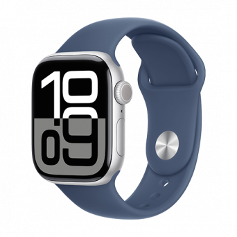 Watch Apple Watch Series 10 GPS 42mm Silver Aluminium Case with Sport Band S/M - Denim, Image 1