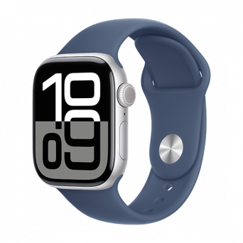 Watch Apple Watch Series 10 GPS 42mm Silver Aluminium Case with Sport Band M/L - Denim, Image 1