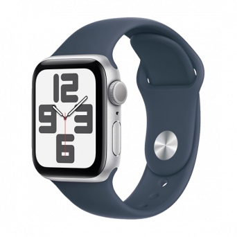 Watch Apple Watch SE (2024) GPS 40mm Silver Aluminium Case with Sport Band S/M - Storm Blue, Image 1
