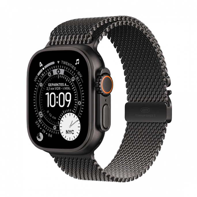 Watch Apple Watch Ultra 3 (2025) 5G 49mm Black Titanium Case with Black Titanium Milanese Loop M - Black, Image 1
