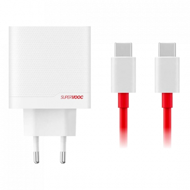 OnePlus 80W Dual Ports SUPERVOOC Adapter Type-C + Type-A with USB-C Cable - White