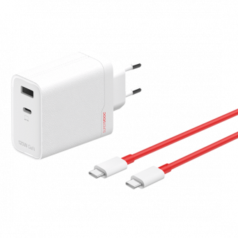 OnePlus 120W Dual Ports SuperVooc  Adapter + Cable (Type-C + Type-A) - White, Image 1