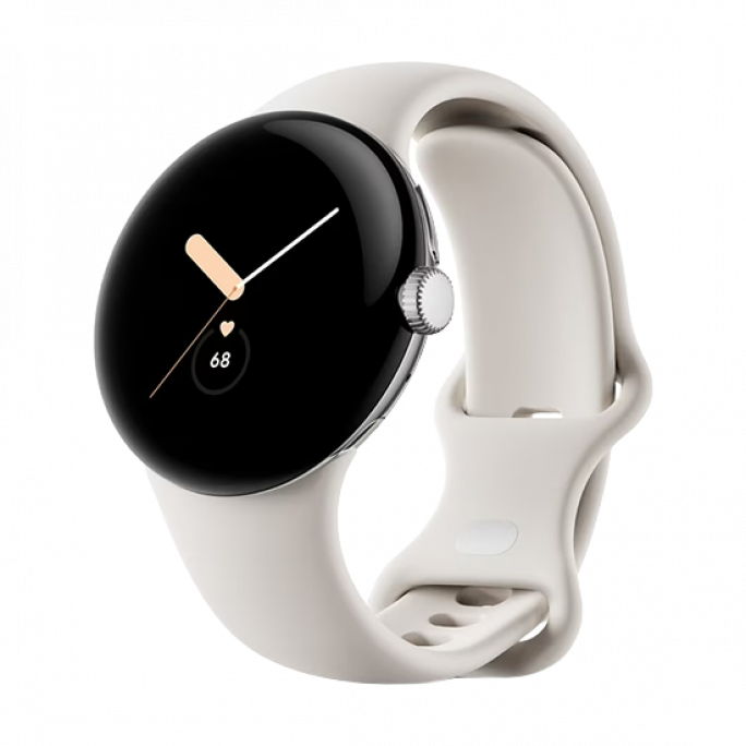 Watch Google Pixel Watch LTE 41mm Polished Silver Case with Sport Band - Chalk, Image 1