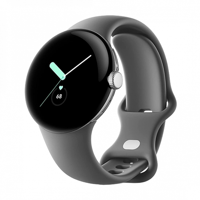 Watch Google Pixel Watch LTE 41mm Polished Silver Case with Sport Band - Charcoal, Image 1