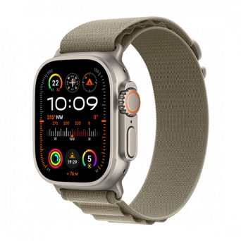 Watch Apple Watch Ultra 2 (2023) LTE 49mm Natural Titanium Case with Alpine Loop M - Olive, Image 1